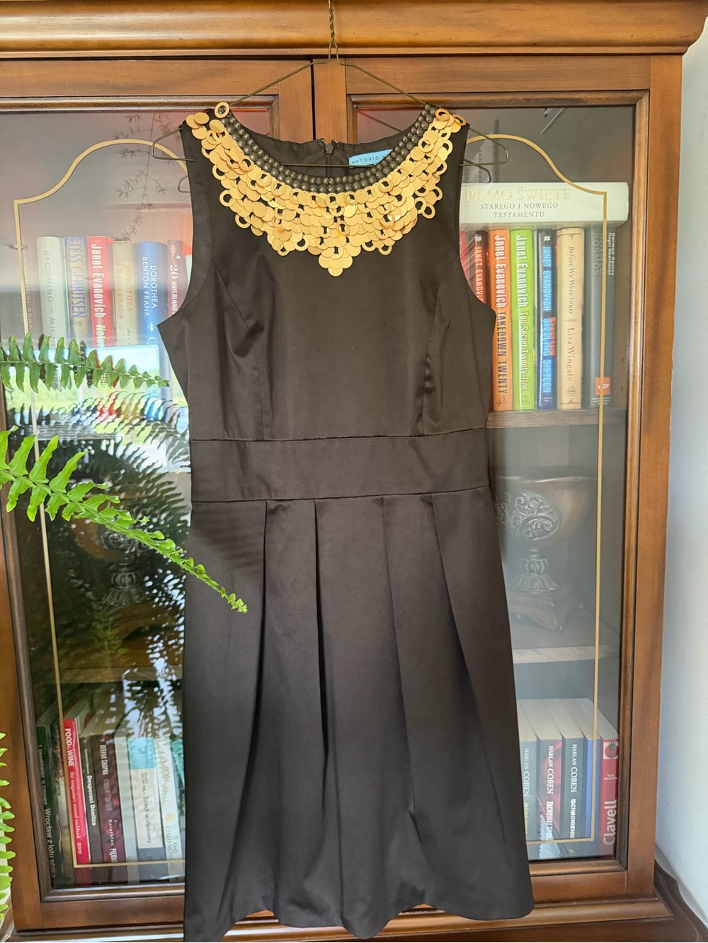 ANTONIO MELANI Black Dress with Gold Sequin Fringe